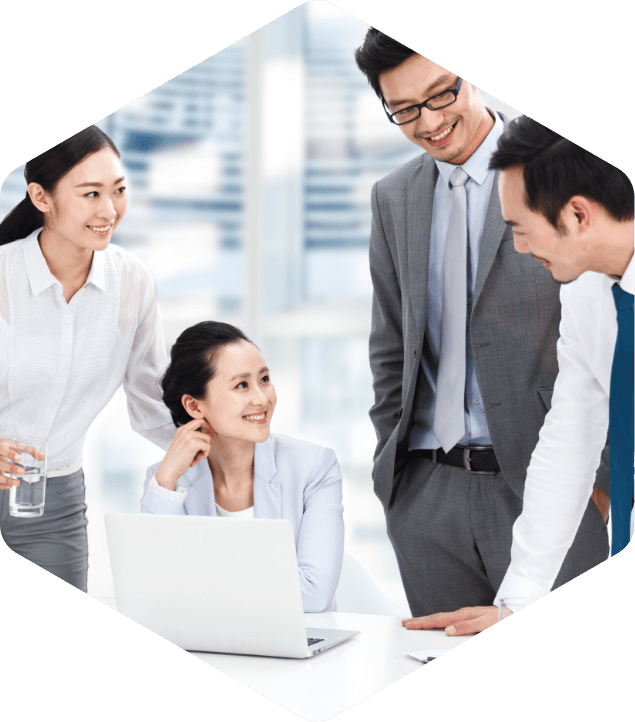 Our team workers are discussing a plan in the office.