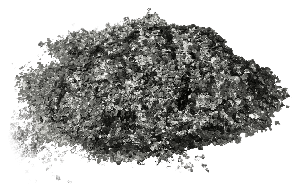 A pile of graphite powder is displayed.