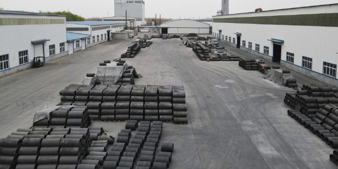 Many graphite products inventory is placed in the factory yard.