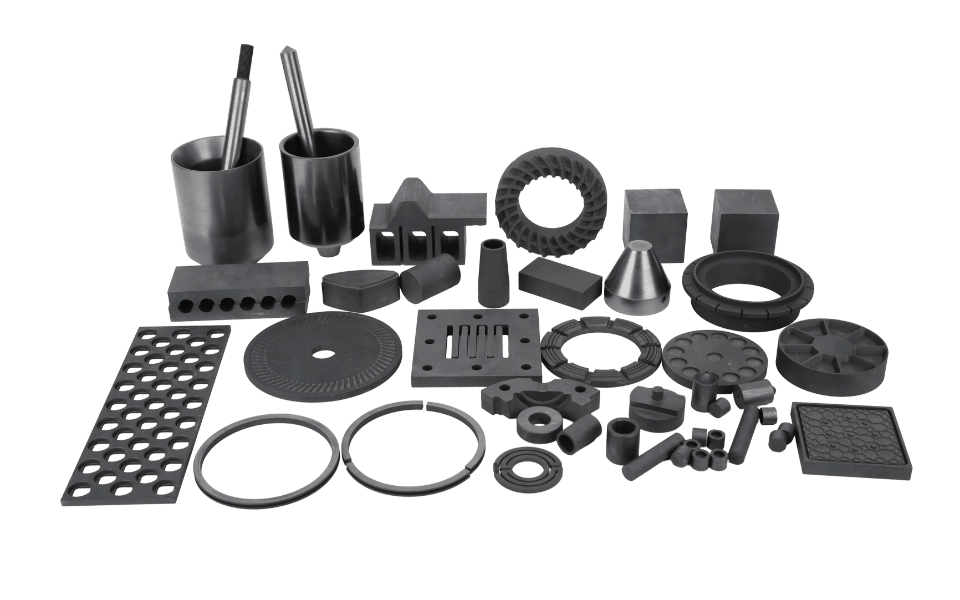 Graphite products of different uses and shapes are placed together.