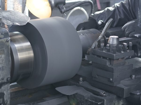 The equipment is polishing the graphite block.